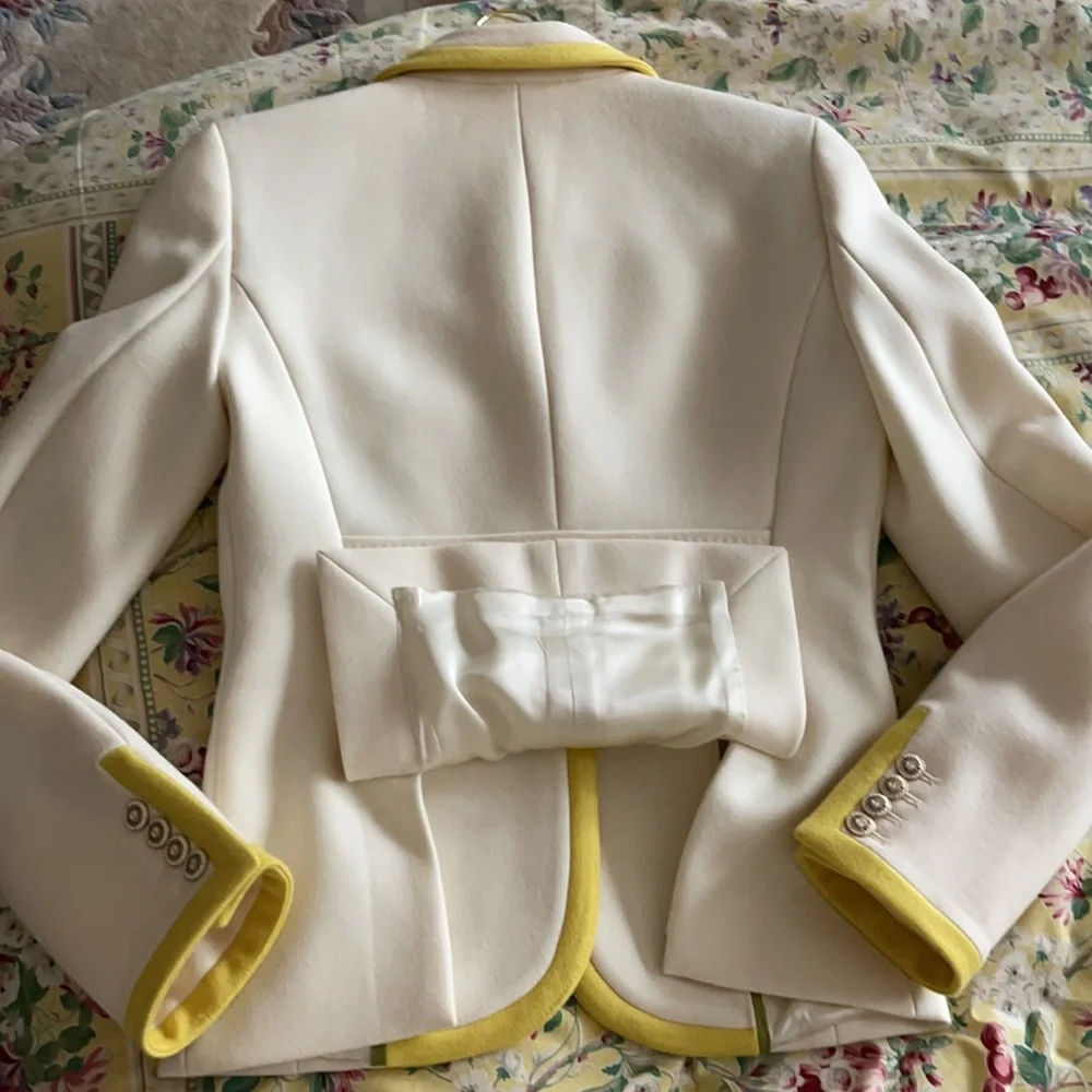 NWT J. Crew Lexington Wool Blazer Cream Yellow Trim Preppy Equestrian Size 4